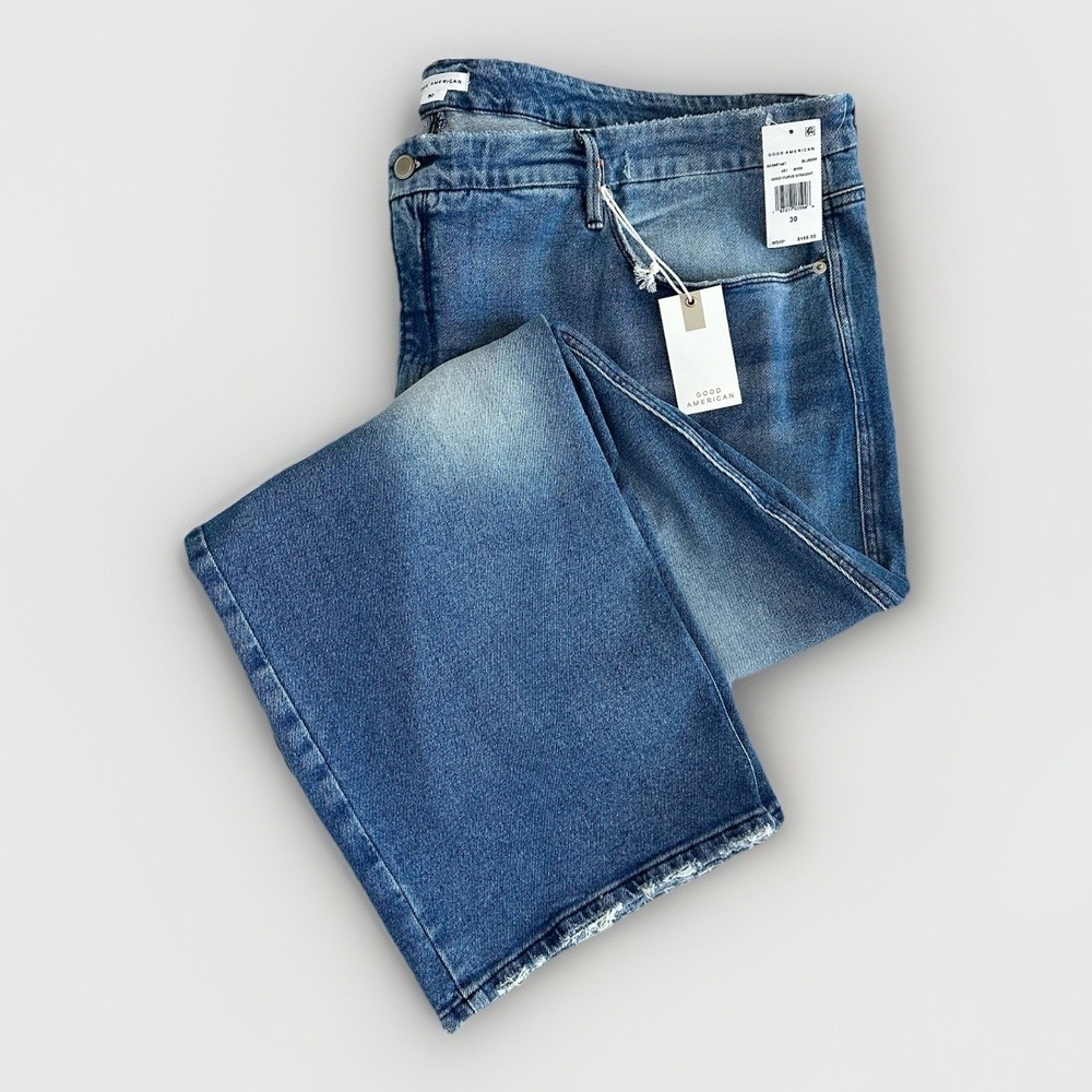 NEW Good American Good Curve Straight Jeans Women's Plus Size 30 (5X) Blue Denim